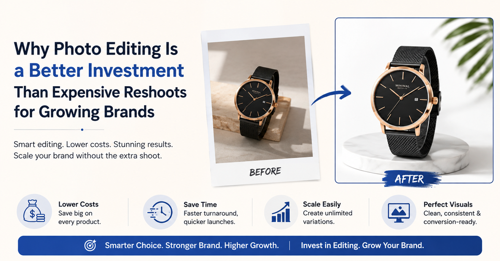 Why Photo Editing Is a Better Investment Than Expensive Reshoots for Growing Brands  - Cover Image